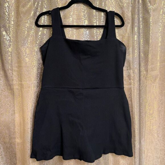 PINK Victorias Secret Black Ribbed Square Neck Active Mini Dress/Shorts XXL 10/1 - Picture 1 of 12